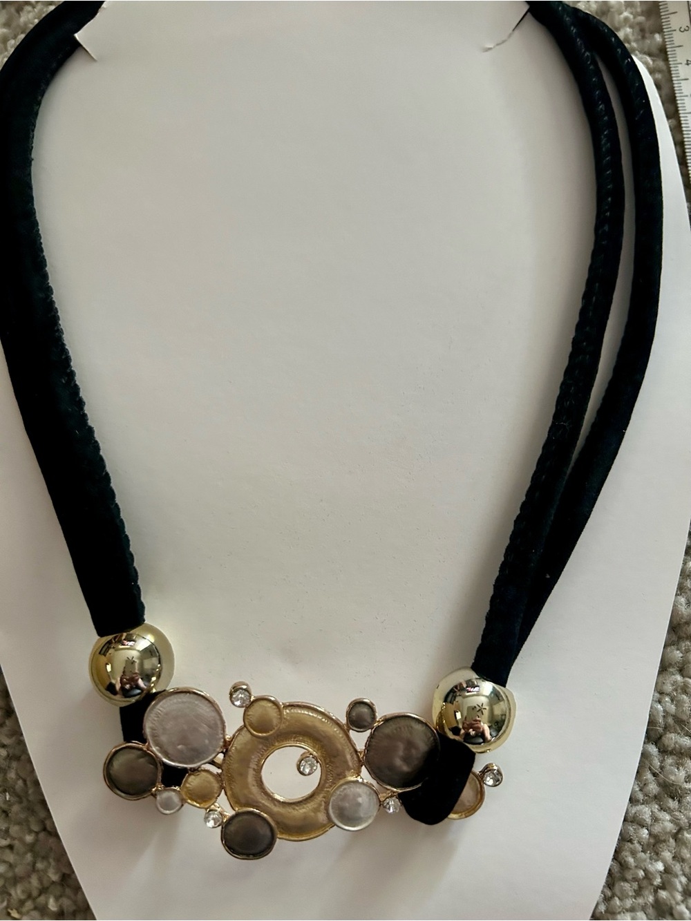 Bold Black Cord Necklace with Gold and Gray Accents - Picture 3 of 3